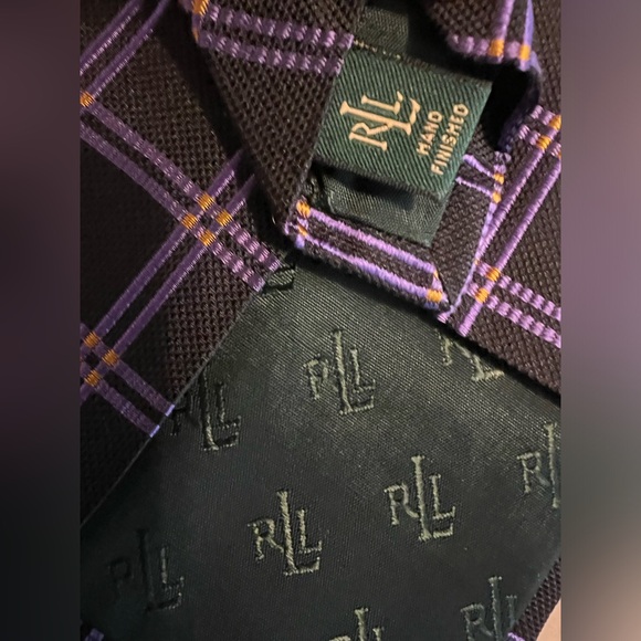 👔 LRL Lauren Ralph Lauren Green Label Silk Necktie / Neck Tie | Black & Purple - Picture 5 of 10